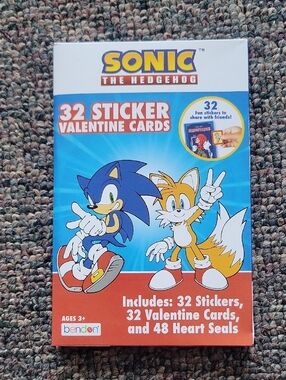 Sonic the Hedgehog 32 Sticker Valentine Cards - Blue & Red